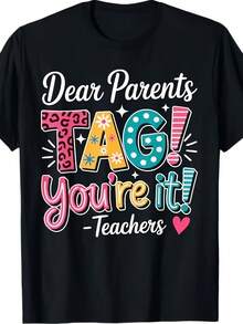 Camiseta "Queridos Padres, Etiquétenlo" para el Último Día de Clases de Profesores, Mio Estilo para Hombre y Mujer, Camiseta de Verano de Manga Corta Estamp, Pura - Negro - Ver 2