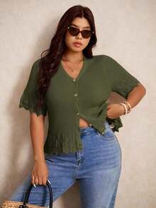 Plus Size Cardigans - Wojskowa Zieleń - Zobacz 6