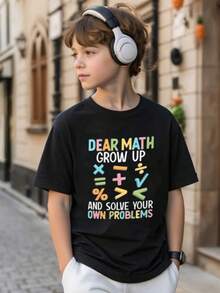 Girls' Clothing (Only The Short-Sleeved T-Shirt Shown In The Image Is Available) Fun Math Graphic T-Shirt, 200g, 100% Cotton, For Children, Ideal For School Days. Cotton Clothing For Family Gatherings And Parties. - 黑色 - 查看 6