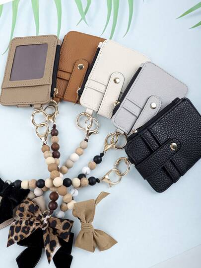 1pc Retro Commuter Card Holder & Keychain, Fashionable Vintage Women's Accessory With Multi-Card Slots, Leopard Print Bow Decor, Anti-Lost Keychain Design, Gift For Friends