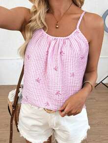 Camiseta de tirantes con pliegues con estampado de cebra para mujer - Rosa - Ver 9