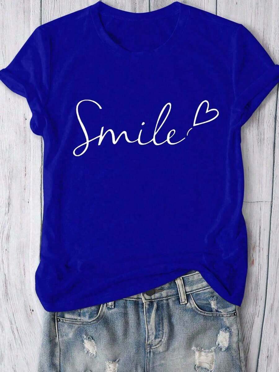 Plus Size Short-Sleeved T-Shirt With Round Neck And Hedgehog Print, Suitable For Women's Casual Summer Graphic T-Shirts - 皇家藍 - 查看 1