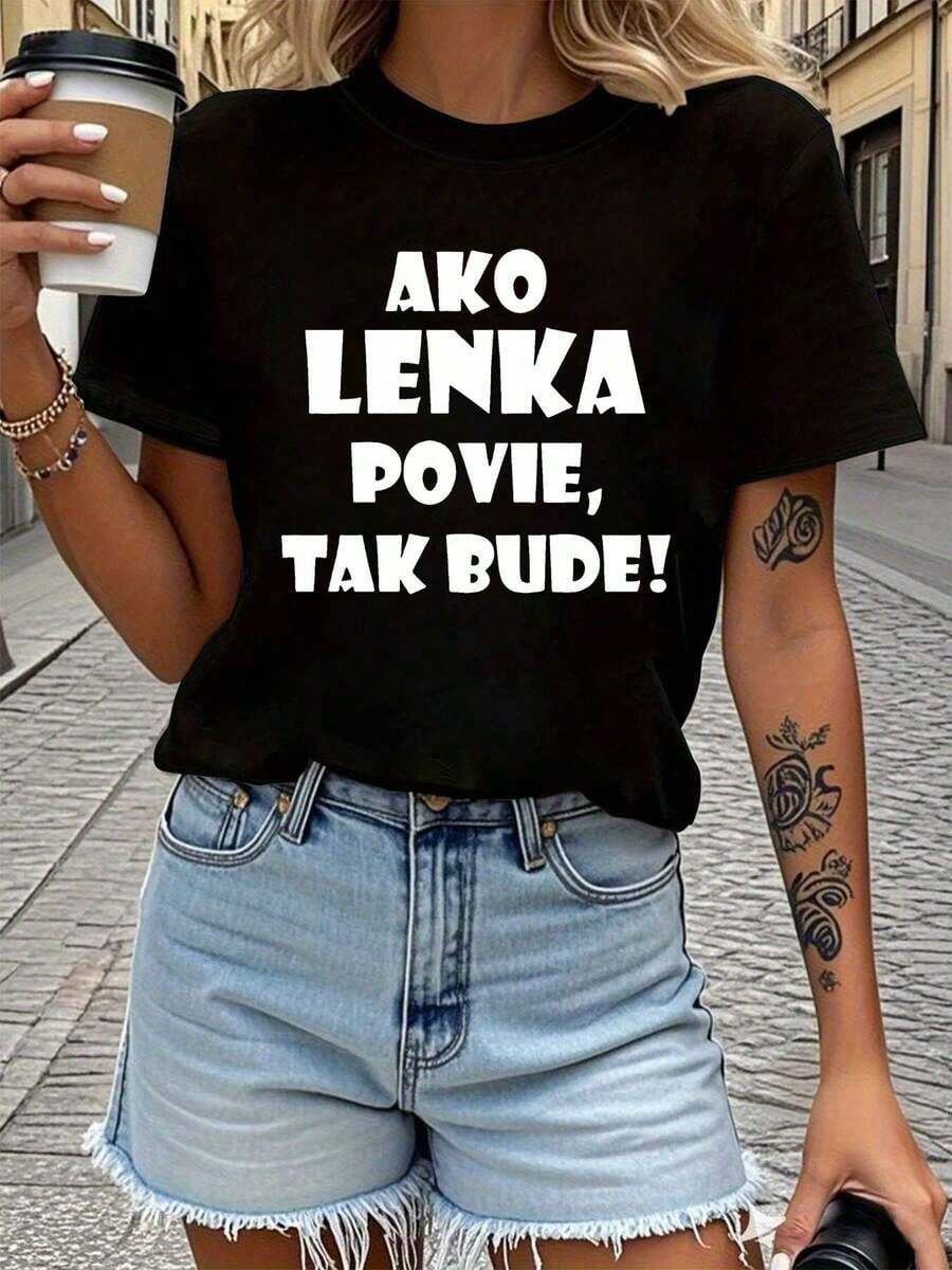 Plus Size - Plus Size - Slovak If Lenka Says So, So It Will Be Women's Plus Size Letter Print T-Shirt, Short Sleeve, Round Neck, Casual Top For Summer And Spring, Women's Clothing - 黑色 - 查看 1