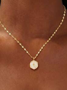 1PC Dainty Cross Charm Pendant Necklace, Shell Inlay Minimalist Chain Necklace For Women, Versatile Everyday Jewelry - 1PC - View 8
