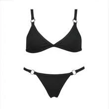 New Sexy Bikini Swimsuit, Solid Color Two-Piece Underwire Women's Swimsuit - Black - View 4