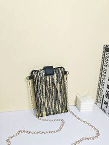 Bolso de cadena con solapa con estampado de tigre y lentejuelas, bolso cruzado con cerradura negra y dorada, bolso de gran capacidad para guardar teléfono y lápiz labial, bolso de hombro con cadena desmontable, embrague de lujo con estampado de tigre y lentejuelas, bolso de cadena con estampado de tigre y lentejuelas para discoteca, embrague para espectáculo, bolso cruzado para fiesta - Multicolor - Ver 7