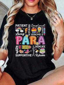 Para Appreciation Paras Paraprofessional Last Women'Casual Short Sleeve Crew Neck T-Shirts-Vintage Street Style Unisex Loose Cotton Short Sleeve Crew Neck T-Shirt 100% Pure Cotton - 黑色 - 查看 1