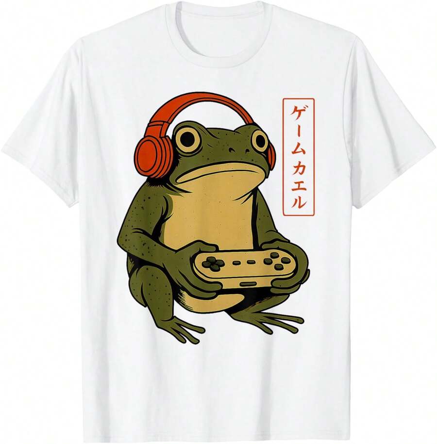 Camisetas estampadas de modaVintage Funny Gaming Frog Japanese Art Print Casual Tee,Conjuntos familiares a juego, camisetas divertidas para mujer en español, camisetas para niños y niñas, camisetas del Mundial 2026, camisetas de dibujos animados/anime, camisetas con estampado de gatitos. - Blanco - Ver 1