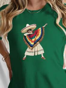 Women's T-Shirt - Mexican Traditional Print T-Shirt - Casual Short-Sleeved Crew Neck Top With Bright Geometric Patterns, Suitable For Summer And Spring, Machine Washable, Casual Everyday Style. | Traditional Dress Shirt | Women's Medium-Stretch Fabric Top - 黑色 - 查看 9