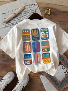 Camiseta de Mujer con Estampado Gráfico | Estilo Vintage con Estampados de Sardinas y Arenque, Cuello Redondo, Mangas Cortas para Primavera y Otoño - Blanco - Ver 3