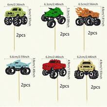 12/24 piezas Decoraciones para cupcakes con forma de camión monstruo brillante, adecuado para fiesta de cumpleaños con tema de carrera de autos, decoración de mesa de postres, decoraciones para pasteles con forma de vehículo brillante - Multicolor - Ver 10