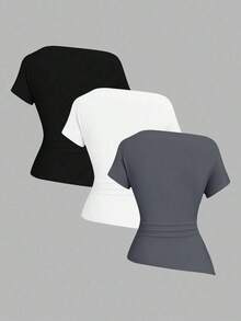 Camiseta casual asimétrica de hombro para mujer - Multicolor 15 - Ver 2
