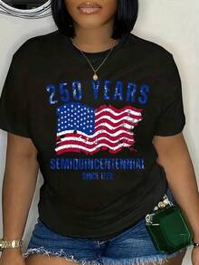 Camiseta de Mujer para el Día de la Memoria, Bandera Americana, 250 Años, Semi-Cincocentenario desde 1776, Estampado 2026, Manga Corta, Cuello Redondo, para Celebración del Día de la Independencia, Eventos Patrióticos y Festividades Nacionales, Tallas S-XXXL, Ropa de Hombre, Regalo Perfecto para el Último Día de Clases y el Día del Padre, Día Mundial del Medio Ambiente, Ropa a Juego para Padres e Hijos. - Negro - Ver 7