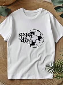 New 2026 Women's Casual T-Shirt With Football And Heart Designs For Match Day, Suitable For Events And Everyday Wear, A Perfect Gift For Football Fans. IXNK - 白色 - 查看 2