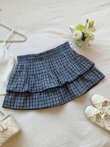 Falda pantalón para mujeres para conciertos campestres, blanca, de tejido, con cintura elástica y volantes en el bajo con silueta evasé - Azul marino 2 - Ver 5