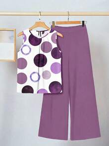 2 piezas Conjunto de mujer con estampado floral verde, adecuado para el verano - Multicolor 3 - Ver 1