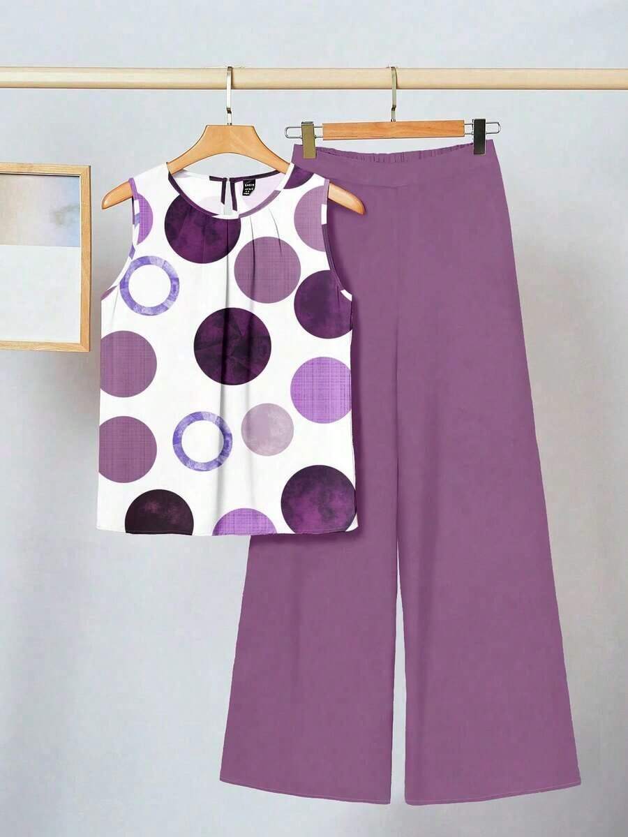 2 piezas Conjunto de mujer con estampado floral verde, adecuado para el verano - Multicolor 3 - Ver 1