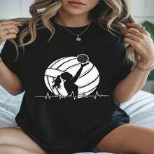 One Piece, Classic And Versatile, Pure Cotton Short-Sleeved T-Shirt, Ideal For Wearing In Any Season, With A Feminine Athlete Silhouette Design And Modern Print - 黑色 - 查看 2