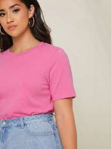 BASICS Camiseta De Cuello Redondo Sólido Para Tallas Grandes - Rosa - Ver 5