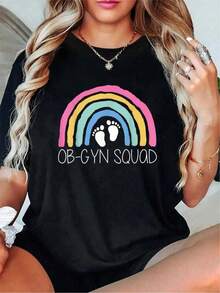100% Cotton Unisex 1 Piece - OB-GYN Squad Rainbow T-Shirt For Obstetrician, Gynecologist, Nurse - Soft Cotton Casual T-Shirt For Women, Plus Size, 230g - 黑色 - 查看 8