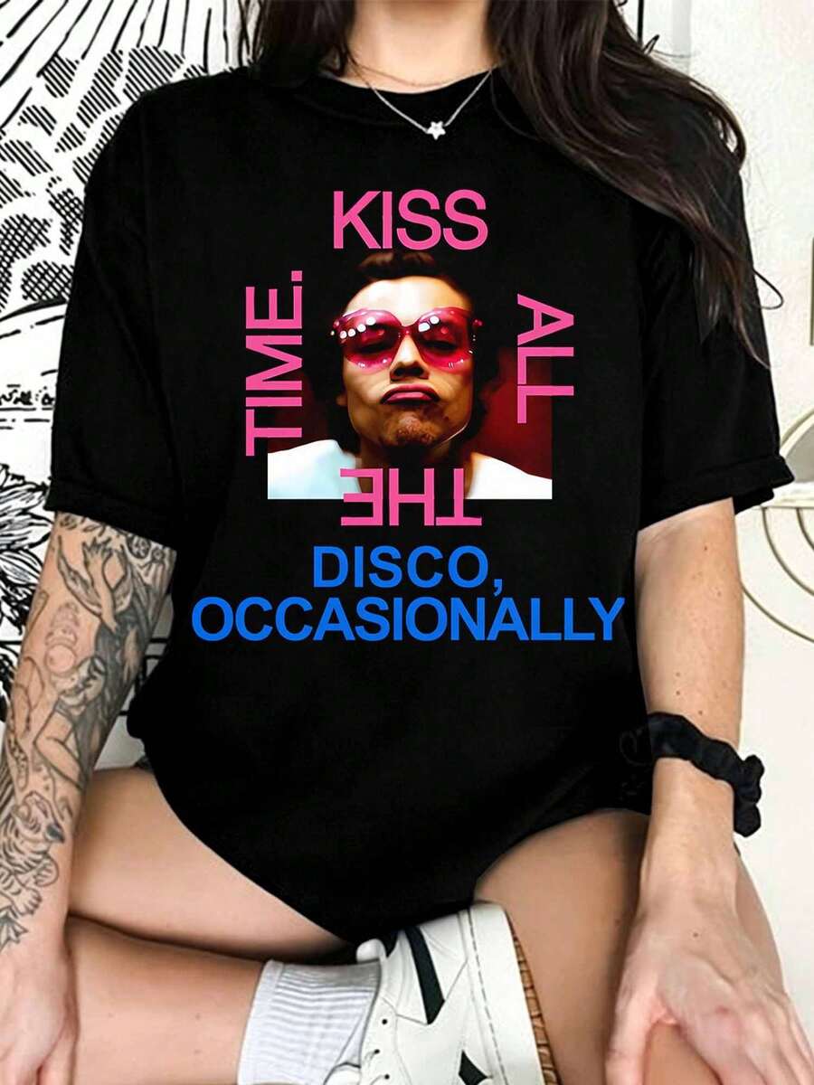 H-HarryS S-StylesS Graphic T-Shirt With The Quote "Get In Loser Car", A T-Shirt For Pop Fans - Black - View 1