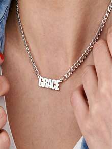 1pc Gold Cuban Chain Capital Letter Customized Name Necklace With Unique Design, Thick Cuban Chain Capital Letter Pendant With Customizable Engraving, Exclusive Titanium Steel Stainless Steel Material, Non Fading, Anti Allergy, European And American Style, Hip Hop Style, Matching Accessories For Daily Commuting - A - View 8