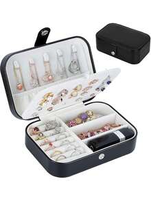 1pc Portable Jewelry Box, Snap Closure Jewelry Storage Box, Makeup Box, Zipper Jewelry Gift Box, Multi-Layer Compartment Storage Box, Travel Jewelry Box, Vanity Storage Box, Room Decor - Multicolor - View 11