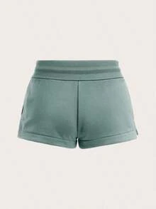 BASICS Pantalones Cortos Deportivos Cómodos de Cintura Baja para Mujer con Abertura Lateral, Ropa Casual y para el Hogar, Primavera/Verano - Verde - Ver 7