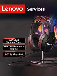 Lenovo 联想E03游戏耳机，配备7.1环绕立体声、RGB灯效、头戴式设计，并带有降噪麦克风，适用于PC、笔记本电脑、PS4、PS5等游戏平台。 - 查看 3