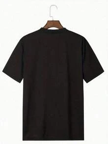 Camiseta de manga corta para hombre, talla grande, con estampado de astronauta, 220g, 1 pieza, estilo urbano, 100% algodón, cuello redondo, impresión digital a doble cara, camiseta casual y moderna para estilo urbano. - Negro - Ver 2