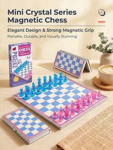 水晶透明磁吸折疊西洋棋組，15cm迷你棋盤，粉色與藍色便攜旅行桌上遊戲 - 彩色 - 查看 1