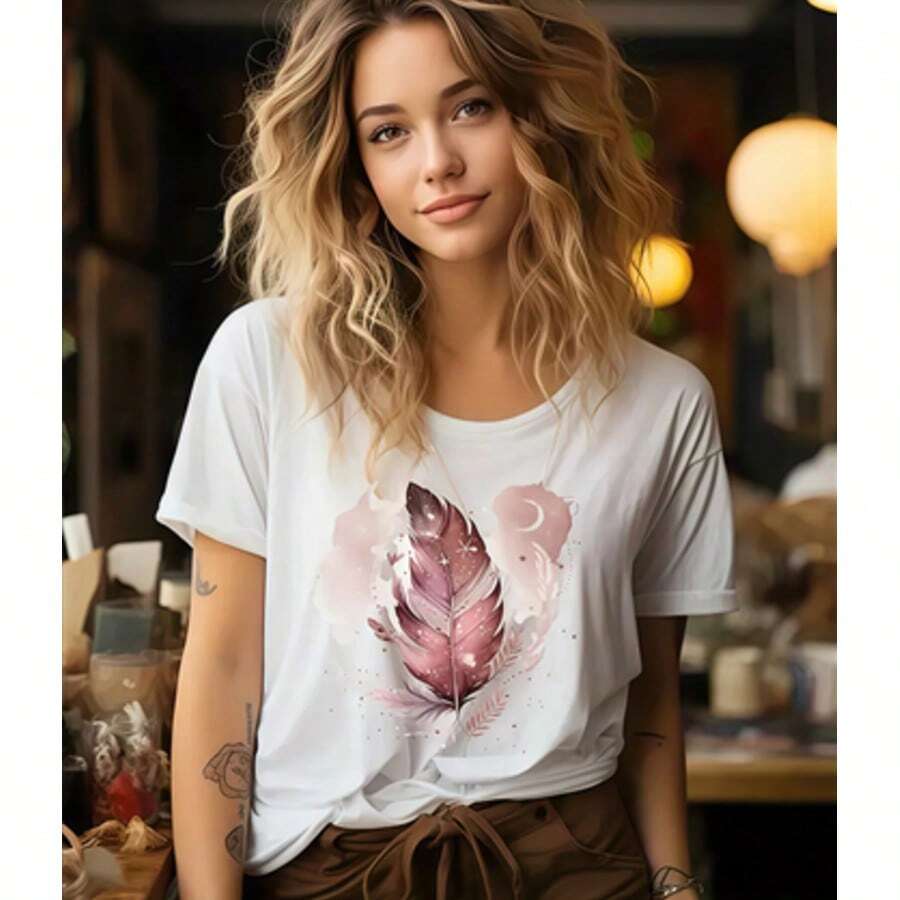 Women's T-Shirt With Minimalist Bear Design And Text - 白色 - 查看 1