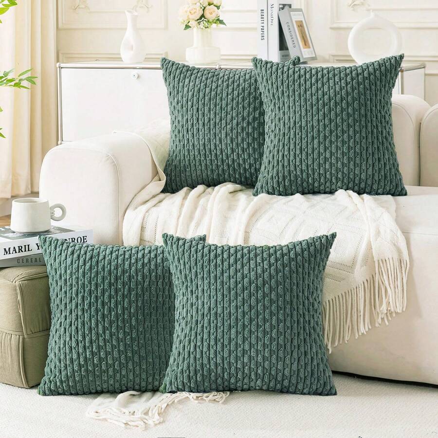 Set Of 4 Decorative Throw Pillow Covers, 18x 18 Inch Corduroy Pillow Covers For Bed, Sofa And Living Room, Soft Square Cushion Covers