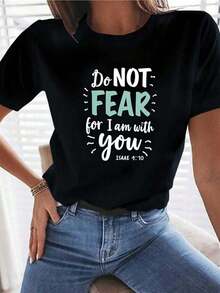 Talla Grande, Camiseta Unisex Talla Grande con Frase Inspiradora "No Temas" - Camiseta Casual de Cuello Redondo Suave de 180 g/m² con Letras Negras, Manga Corta, Ropa de Inspiración Religiosa, Ropa Cómoda para Todas las Temporadas, Blusas para Mujer - Negro - Ver 10