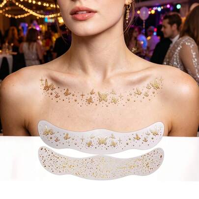 2 Pcs Clavicle Tattoo Stickers, Waterproof Design, Ideal For Dance, Music Parties, Makeup, Summer Valentine's Day