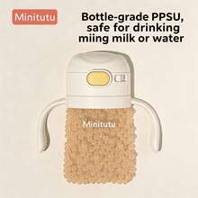 1 chiếc cốc uống nước cho bé/trẻ nhỏ 300ml bằng chất liệu PPSU, đáy cầu vồng, thích hợp mang đi du lịch và sử dụng tại nhà. - màu trắng nhạt - Xem 4
