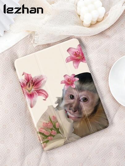 Capa protetora para tablet com estampa de macaco fofo de desenho animado e suporte triplo, compatível com iPad 10.2", Pro 11" 2021/2020/10ª geração, 11" 11ª geração 2025, Galaxy Tab A8 10.5" 2022, Matepad 10.4"/Tab, com compartimento para Apple Pencil, resistente a quedas, presente romântico.