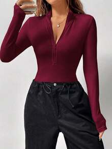 de manga larga de unicolor casual para mujer - Burdeos - Ver 5