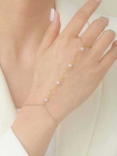 1 pieza Pulsera de dedo con cuentas, regalo para mujeres y niñas, pulsera de cadena bohemia de doble capa sexy, accesorio de joyería para fiestas