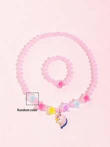 2pcs/Set Girls Cute Cartoon Flamingo Pendant Necklace Beaded Bracelet Jewelry Set, Random Color, Suitable For Girls Vacation Casual And Daily Wear, Perfect Gift - one-size - View 9