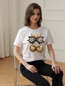 180g Made In Mexico, Spring/Summer 2026 Fashion Short Sleeve T-Shirt, Cartoon Print, Couple Style, Underwear/Outerwear, Casual Round Neck For Office, Unisex One Piece Top - 白色的 - 查看 2