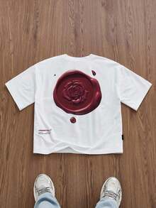 T-shirt d'été SWAVVY pour homme, coupe ample, manches courtes, imprimé graphique blanc, devant et dos, en coton. - Blanc - Voir 3
