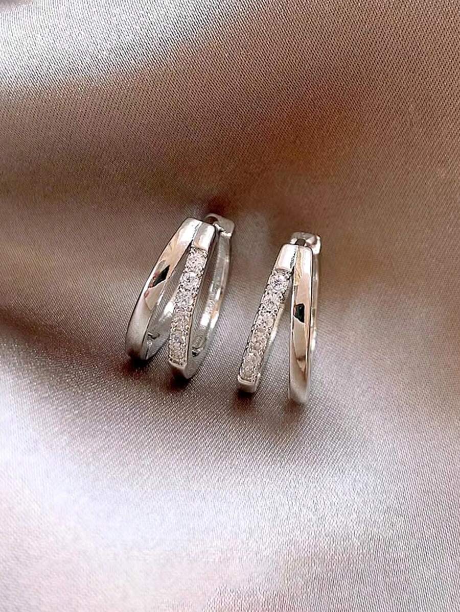1 Pair Romantic Cubic Zirconia Hoop Earrings, Designed For Women, Suitable For Weddings, Engagements, Anniversary Parties, Valentine's Day Gifts - 1# - View 1