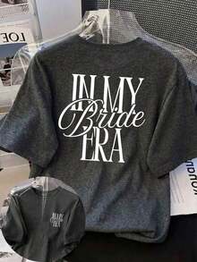 The Era Of The Everyday Casual Girlfriend For Women Has Arrived/I've Officially Entered Girlfriend Mode/I'm Now The Girlfriend Legend. Short-Sleeved Crew Neck Sweatshirt For Spring, Autumn, And Winter, Suitable For Valentine's Day/Back To School, Summer White Color. - 灰色 - 查看 4