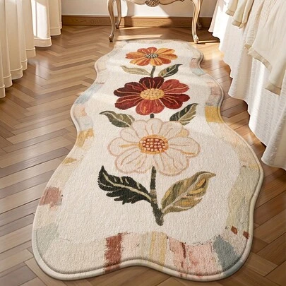 1 Peça Tapete Floral Elegante de Estilo Nórdico, Decoração Doméstica para Primavera e Outono, Decoração de Quarto, Tapete para Sala de Estar, Tapete para Quarto, Tapete para Área Externa, Lavável, Presente para Meninos e Meninas, Aniversário, Ação de Graças