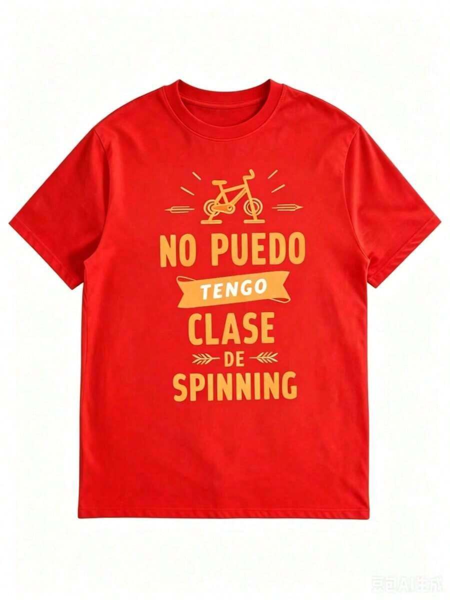 Camiseta de manga corta para mujer 2026 - Divertido eslogan "Spinning Bike" en impresión en español, estilo casual y cómodo, adecuada para clases de spinning y para estudiantes de español. Solo para mujeres - Camiseta de manga corta con cuello redondo de algodón holgada unisex estilo vintage urbano - Rojo - Ver 1