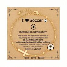 1Pc Sports Cross Pendant Bracelet,Adjustable Gold Tone Link Chain, Christian Jewelry For Girls Women Teens & Team Players - Gold - View 15