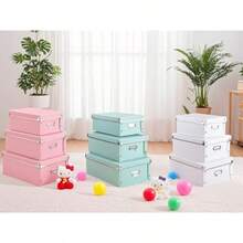 XUCHUN - Caja de almacenamiento decorativa con tapas, juego de 3 cajas de plástico plegables impermeables de varios tamaños para calcetines/oficina blanco - Blanco 3 piezas - Ver 5