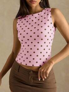 Camiseta de tirantes ajustada a rayas para mujer, ropa de verano y otoño para mujer, ropa de invierno para mujer, disfraces de Halloween, top marrón, top a rayas - Rosa - Ver 5