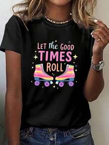 One Piece, Classic And Versatile, Pure Cotton Short-Sleeved T-Shirt Ideal For Any Season. For Women, Making Wonderful Moments Keep Coming. Printed, Modern Style - 黑色 - 查看 1